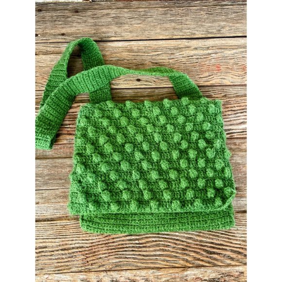 Vintage 1970s Kelley green Popcorn Crochet Purse MOD Retro - Picture 8 of 8